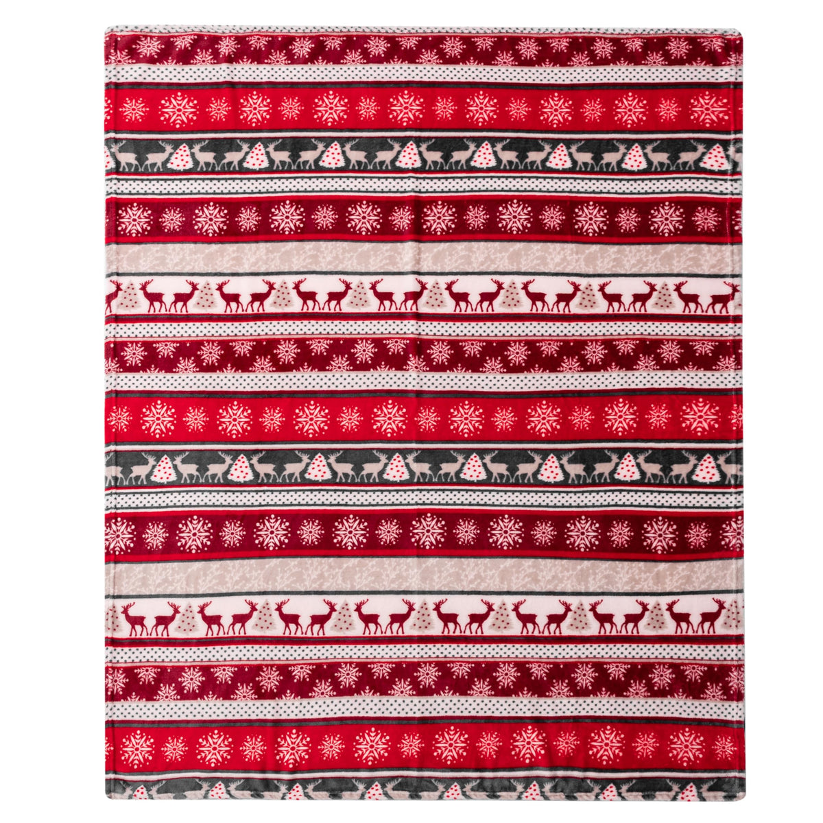 Holiday Reindeer Snowflakes Fleece Throw Blanket | Soft, Plush, Warm Winter Cabin Throw, 50x60, Red