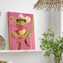 Pink Trendy Frog Canvas Wall Art Cute Funny Cowboy Frog Picture Wall Decor Gorgeous Dress Up Bullfrog Lovers Poster Print Painting