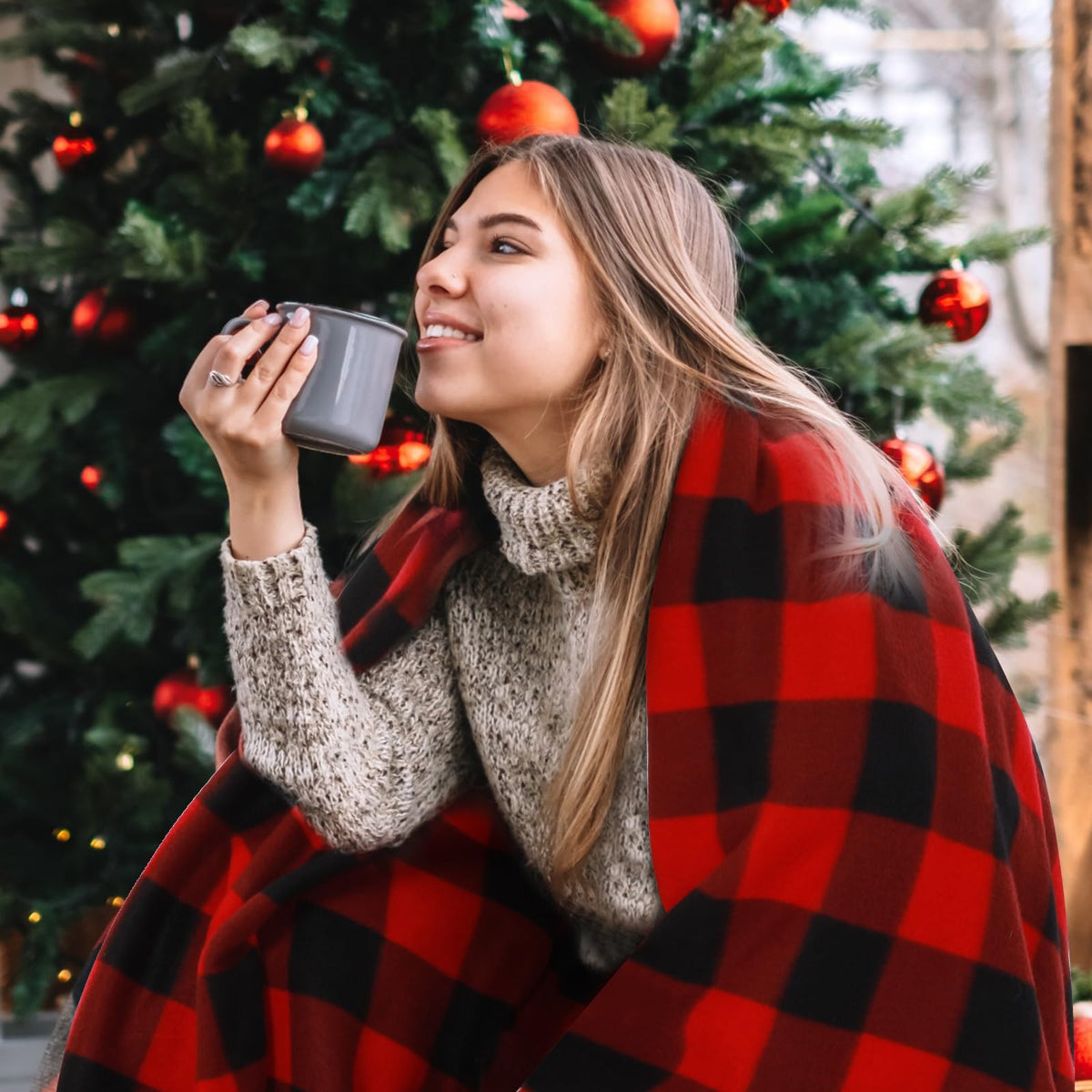 Christmas Buffalo Plaid Throw Blanket 50 x 60 Inch for Sofa Bed Couch Office Fleece Lightweight Fall Winter Blanket