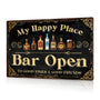 Home Bar Sign, Retro Metal Tin Sign, My Happy Place Bar Open, 12 x 8 Inches