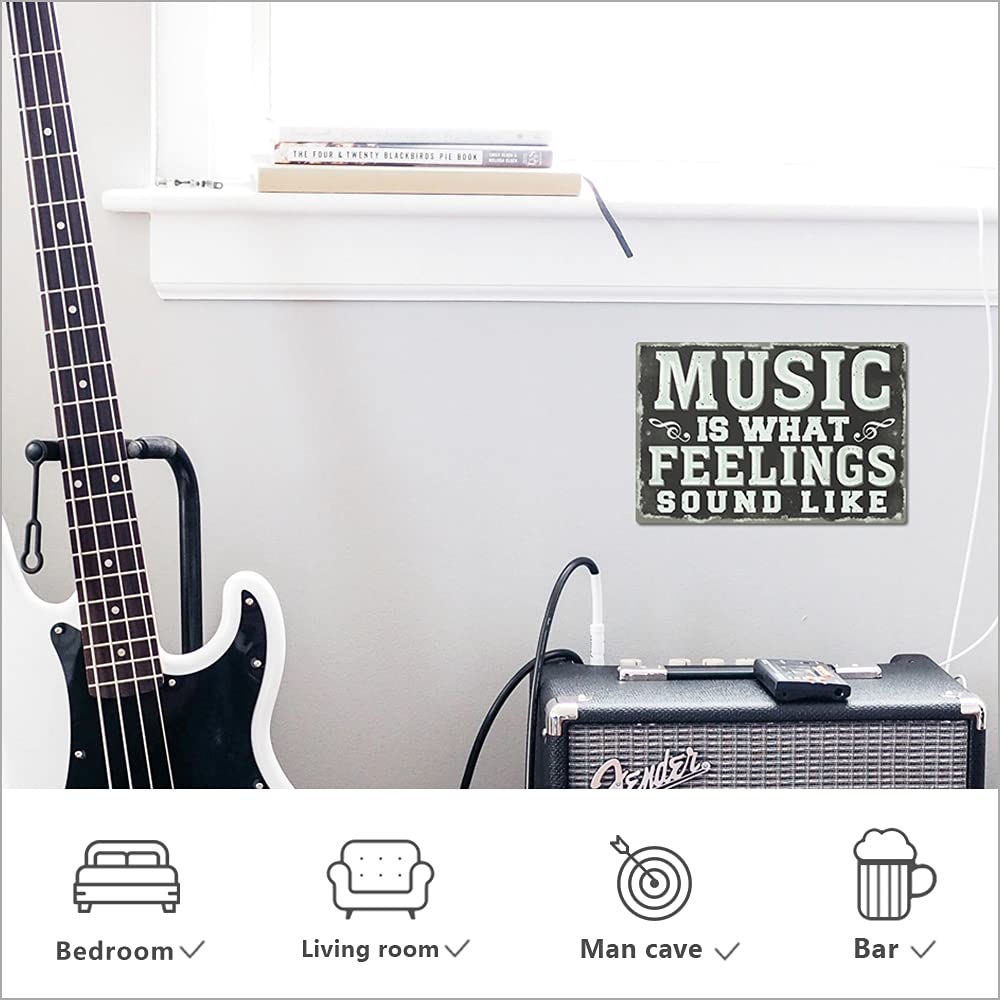 Metal Vintage Music Sign, Retro Wall Decor for Coffee Bar, Man Cave, Garage, 12x8 Inches Aluminum Sign