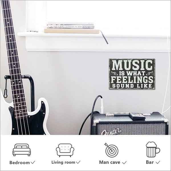 Metal Vintage Music Sign, Retro Wall Decor for Coffee Bar, Man Cave, Garage, 12x8 Inches Aluminum Sign