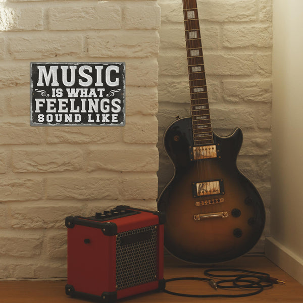 Metal Vintage Music Sign, Retro Wall Decor for Coffee Bar, Man Cave, Garage, 12x8 Inches Aluminum Sign