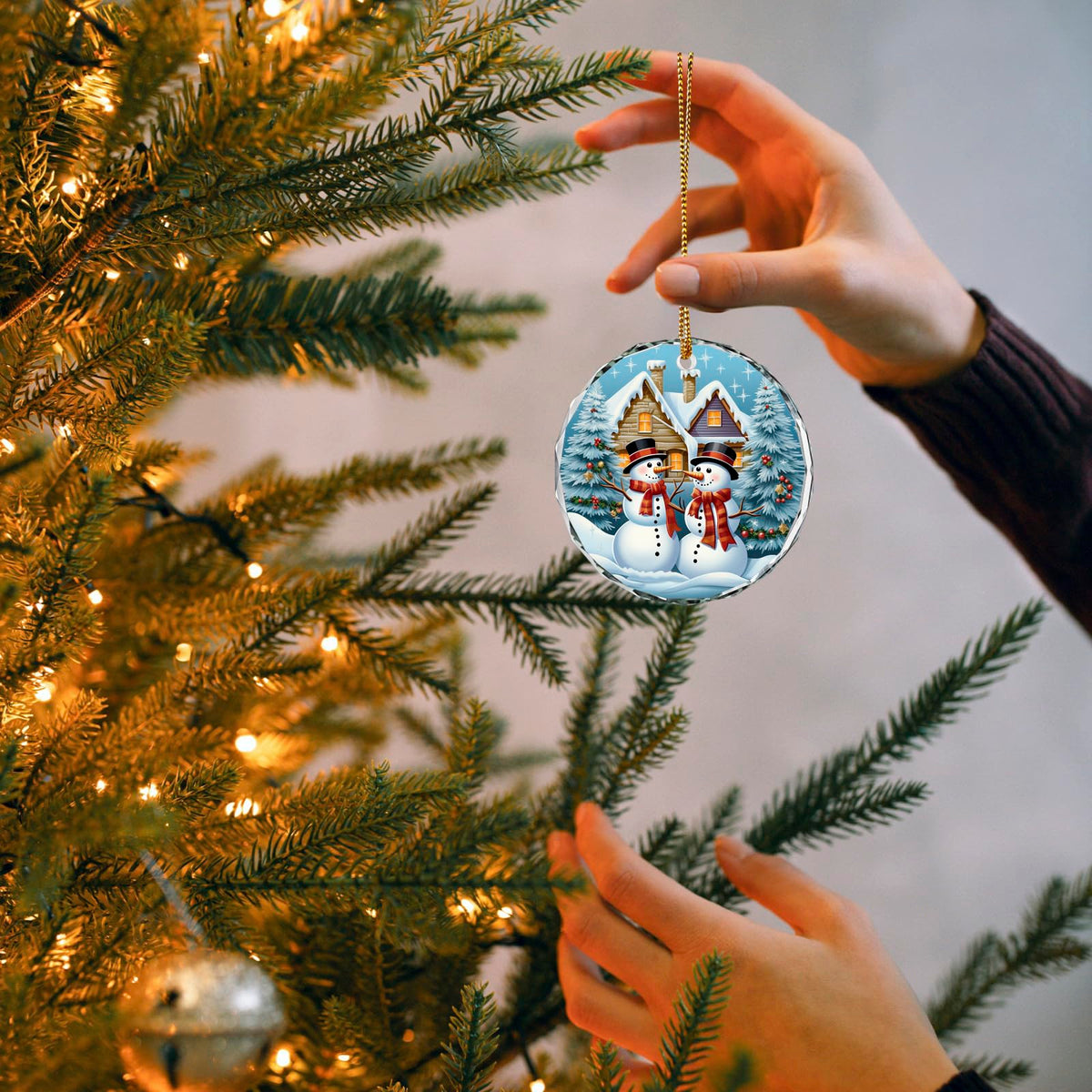 Christmas Ornaments Crystal Hanging Decor, Christmas Tree Glass Hanging Snowman Ornament for Xmas Gifts