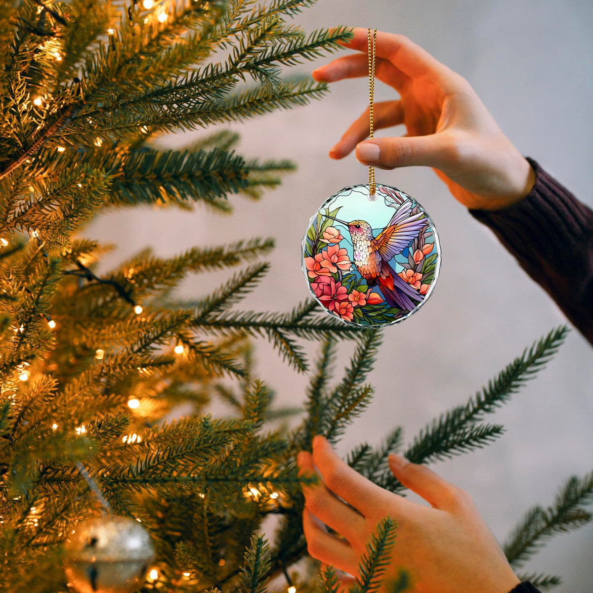 Christmas Ornaments Crystal Hanging Decor, Christmas Tree Glass Hanging Hummingbird Ornament for Xmas Gifts