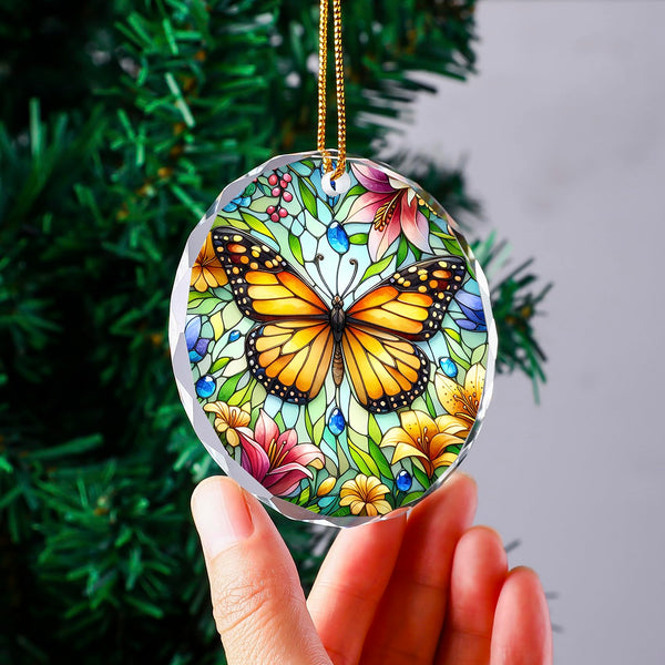 Christmas Ornaments Crystal Hanging Decor, Christmas Tree Glass Hanging Butterfly Ornament for Xmas Gifts