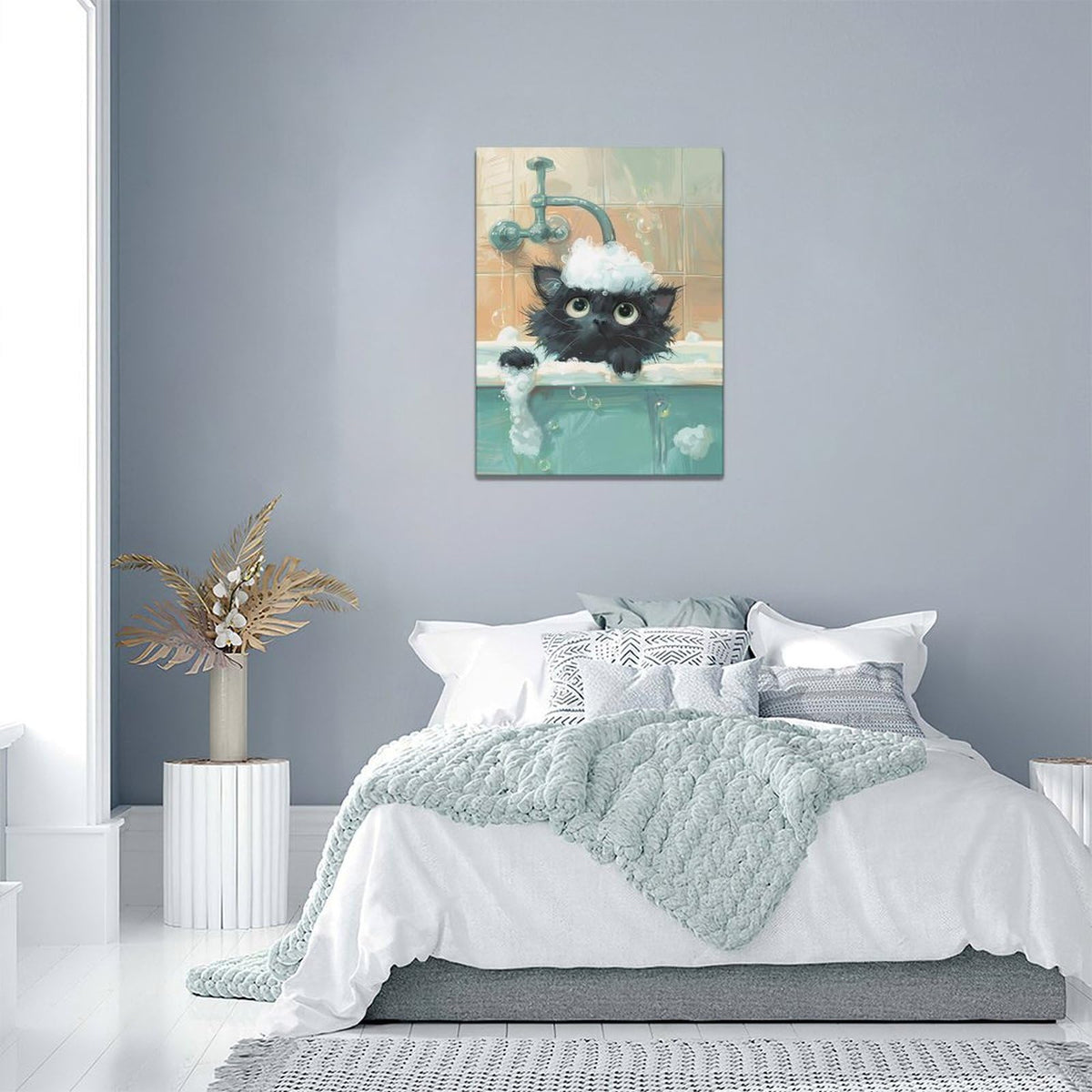 Cat Bathroom Wall Art Cute Black Cat Pictures Farmhouse Rustic Bathtub Wall Decor Canvas Print Painting Artwork
