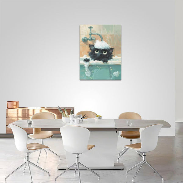 Cat Bathroom Wall Art Cute Black Cat Pictures Farmhouse Rustic Bathtub Wall Decor Canvas Print Painting Artwork