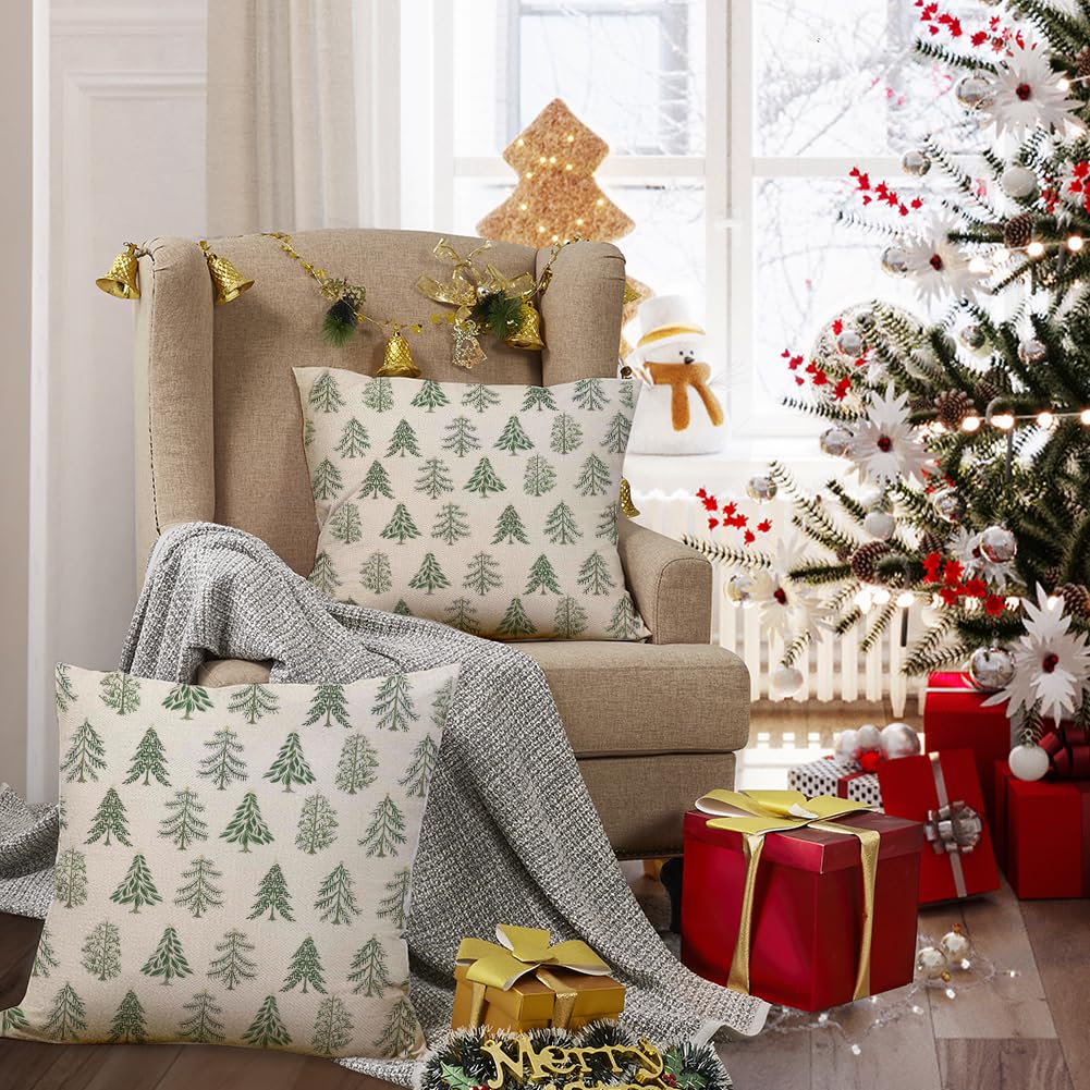 Christmas Pillow Covers 18x18 Inch Set of 2 Christmas Tree Decorations White Decorative