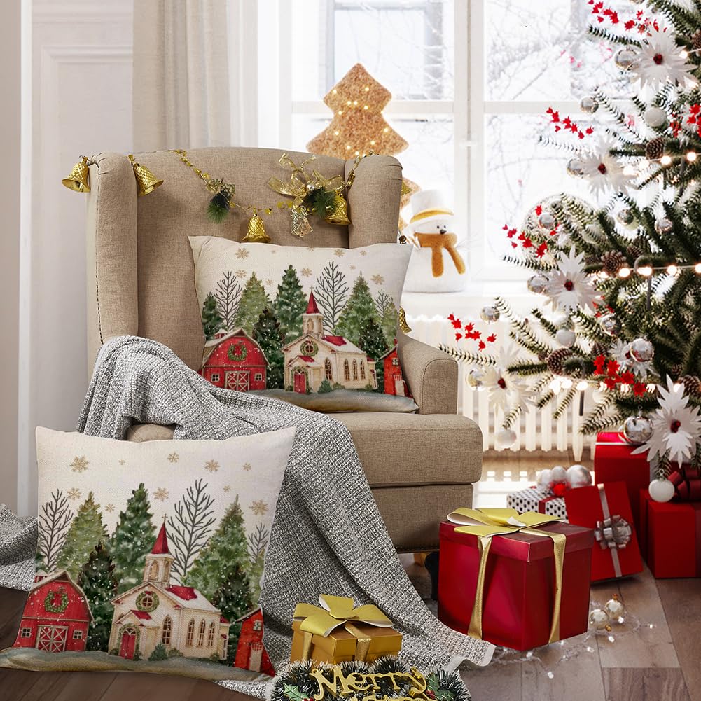 Christmas Pillow Covers 18x18 Inch Set of 2 Christmas Tree Decoration Golden Snowflake