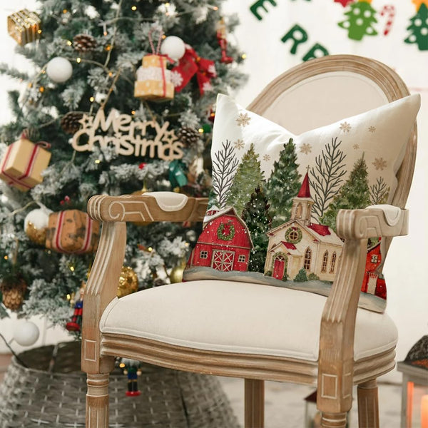 Christmas Pillow Covers 18x18 Inch Set of 2 Christmas Tree Decoration Golden Snowflake