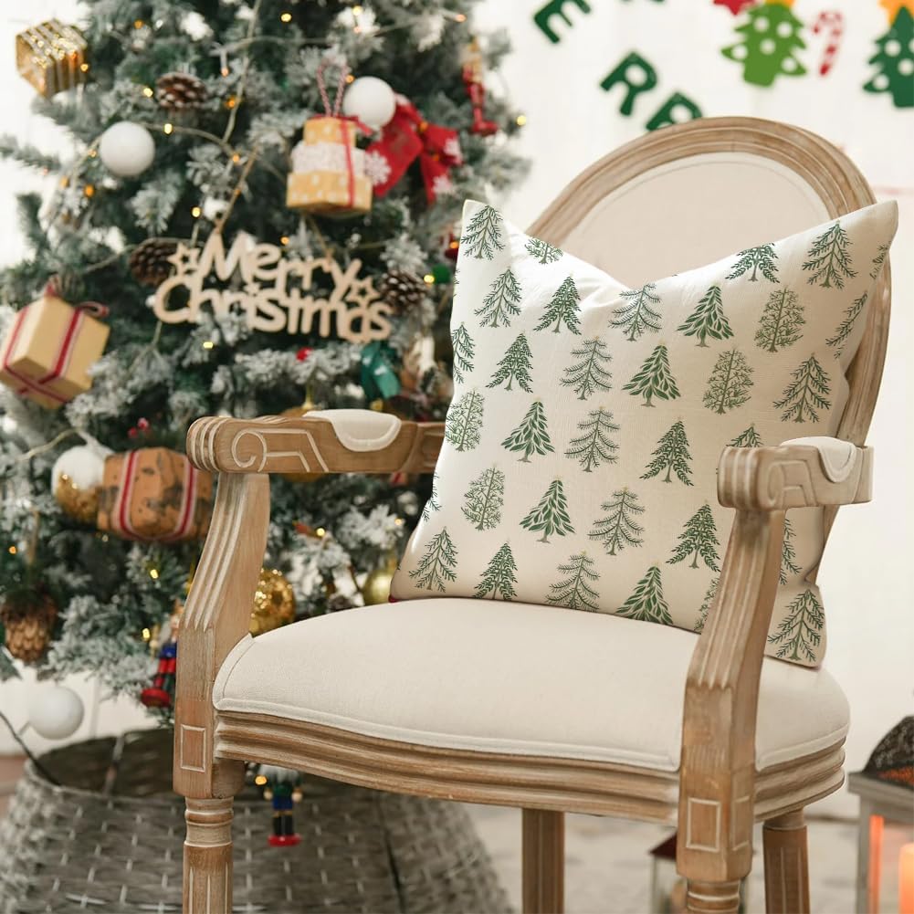 Christmas Pillow Covers 18x18 Inch Set of 2 Christmas Tree Decorations White Decorative Throw Pillows