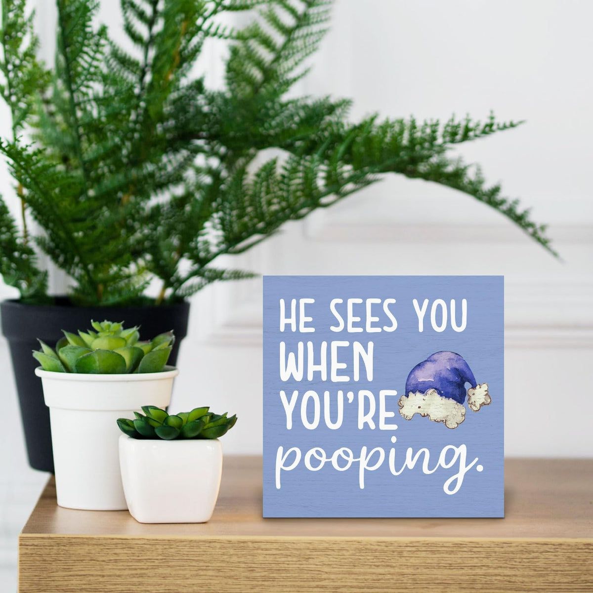 Funny Christmas Bathroom Wooden Box Signs, Christmas Funny Bathroom Decor, He Sees You When You're Pooping