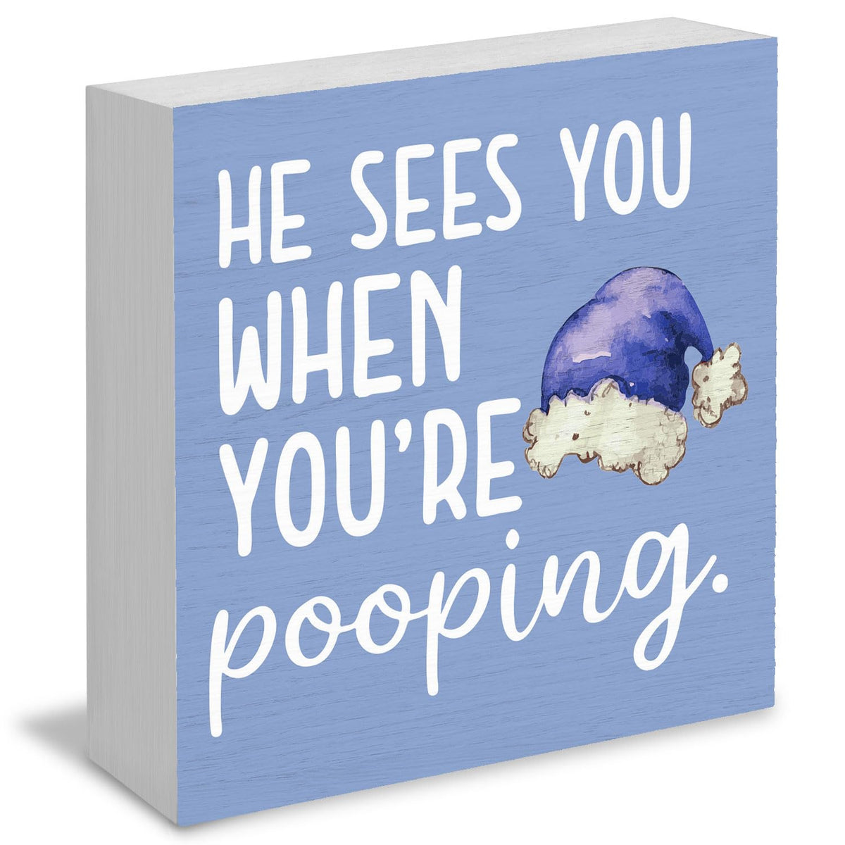 Funny Christmas Bathroom Wooden Box Signs, Christmas Funny Bathroom Decor, He Sees You When You're Pooping