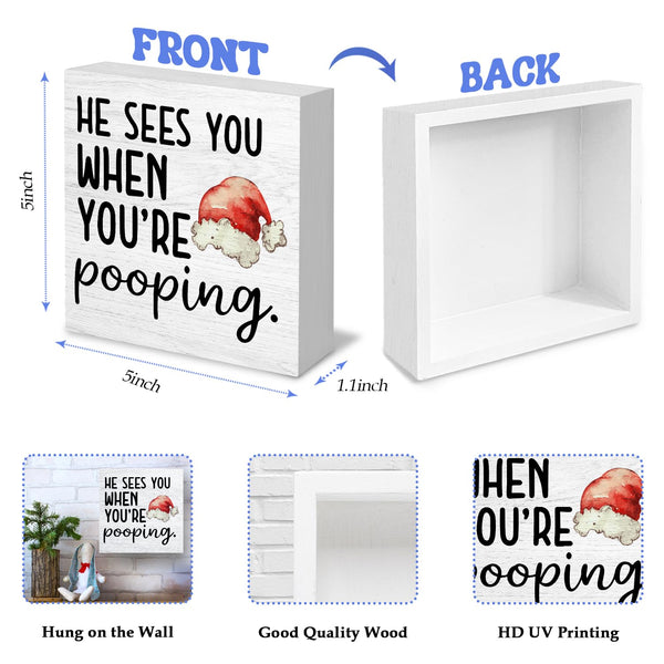 Funny Christmas Bathroom Wooden Box Signs, Christmas Bathroom Decorations, Funny Bathroom Decor