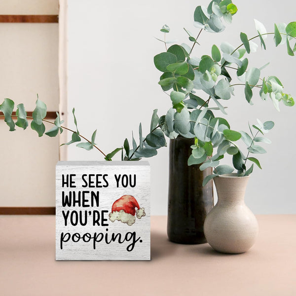 Funny Christmas Bathroom Wooden Box Signs, Christmas Bathroom Decorations, Funny Bathroom Decor