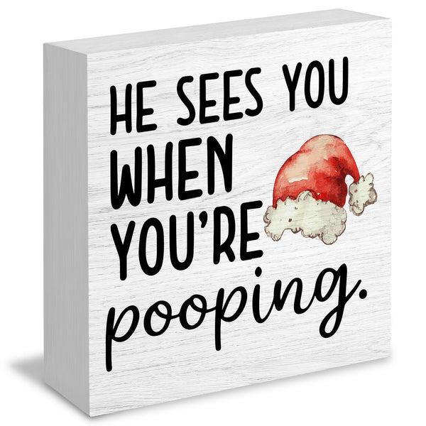 Funny Christmas Bathroom Wooden Box Signs, Christmas Bathroom Decorations, Funny Bathroom Decor
