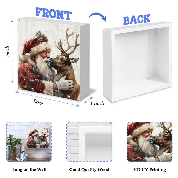 Funny Christmas Signs, Vintage Santa Reindeer Christmas Wooden Box Sign, Santa Claus Decor