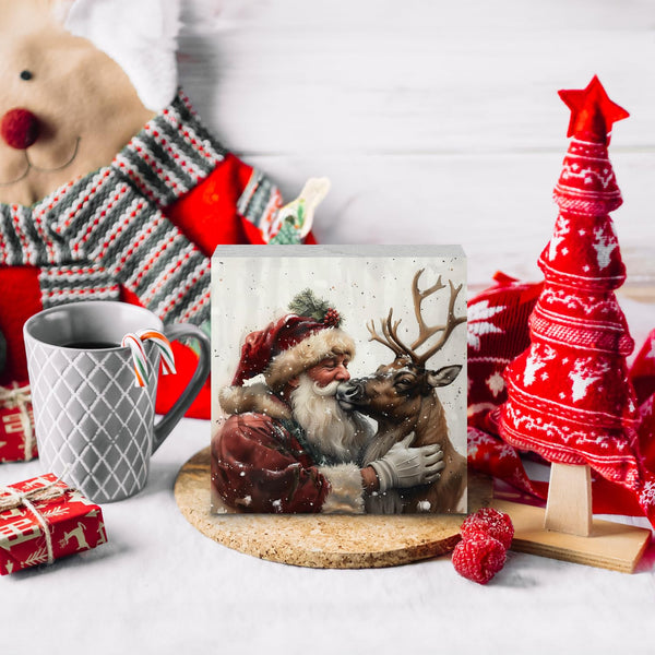 Funny Christmas Signs, Vintage Santa Reindeer Christmas Wooden Box Sign, Santa Claus Decor