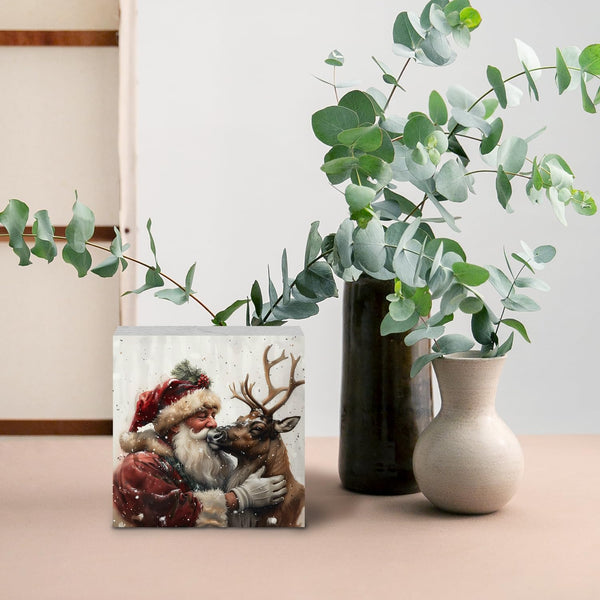 Funny Christmas Signs, Vintage Santa Reindeer Christmas Wooden Box Sign, Santa Claus Decor