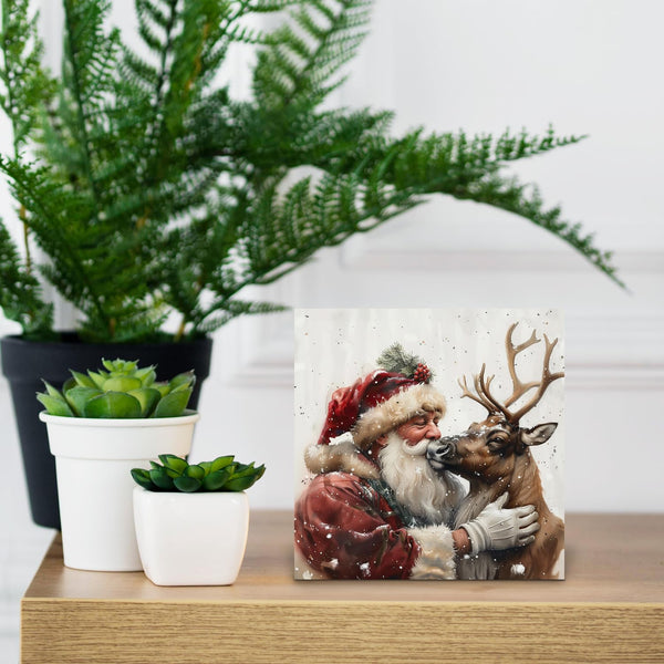Funny Christmas Signs, Vintage Santa Reindeer Christmas Wooden Box Sign, Santa Claus Decor