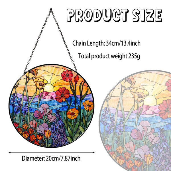 Wildflowers Sun Catcher 7.87'' Stained Glass Window Hanging Plant Lover Gifts for Women Wildflowers Wall Decor