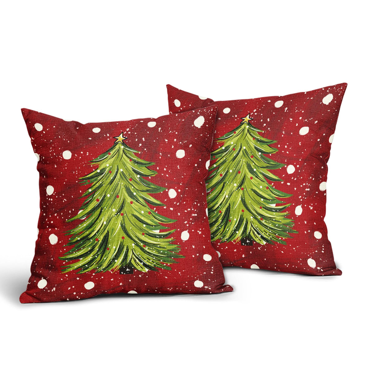 Red Christmas Pillow Covers 18X18 Inch Set of 2 Watercolor Green Xmas Tree