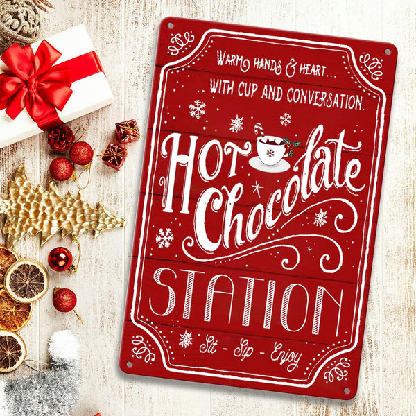Red Hot Cocoa Bar Sign - Metal Signs, 8 X 12 Inch, Christmas Home Decor & Gifts
