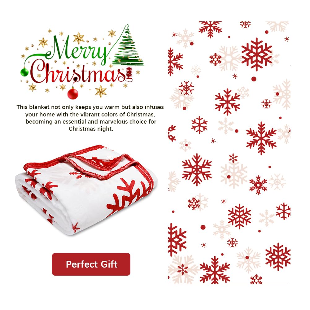 Red Snowflake Blanket Christmas Throw Blanket Winter Holiday Bed Blanket Super Soft Flannel Fleece Blanket