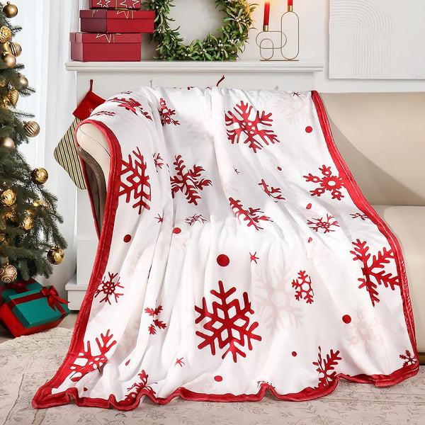 Red Snowflake Blanket Christmas Throw Blanket Winter Holiday Bed Blanket Super Soft Flannel Fleece Blanket