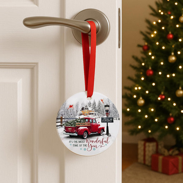 Red Truck Christmas Ornaments Farmhouse Decorations, It's The Most Wonderful Time of The Year Christmas Ornament 2025 for Xmas Tree
