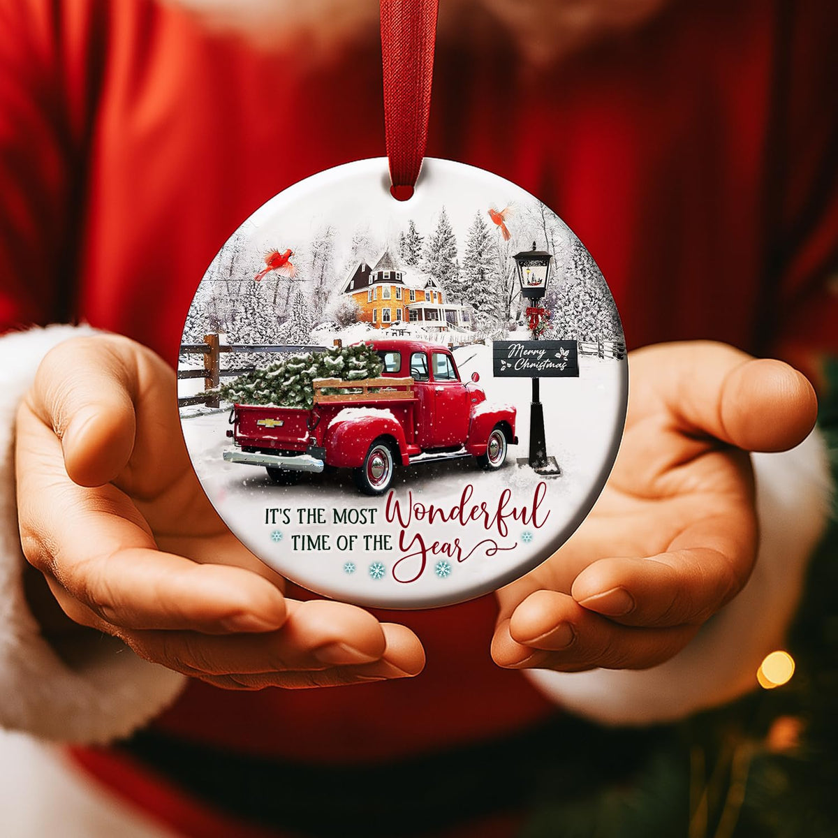 Red Truck Christmas Ornaments Farmhouse Decorations, It's The Most Wonderful Time of The Year Christmas Ornament 2025 for Xmas Tree