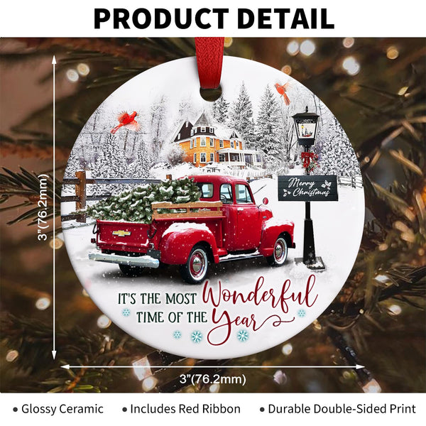 Red Truck Christmas Ornaments Farmhouse Decorations, It's The Most Wonderful Time of The Year Christmas Ornament 2025 for Xmas Tree