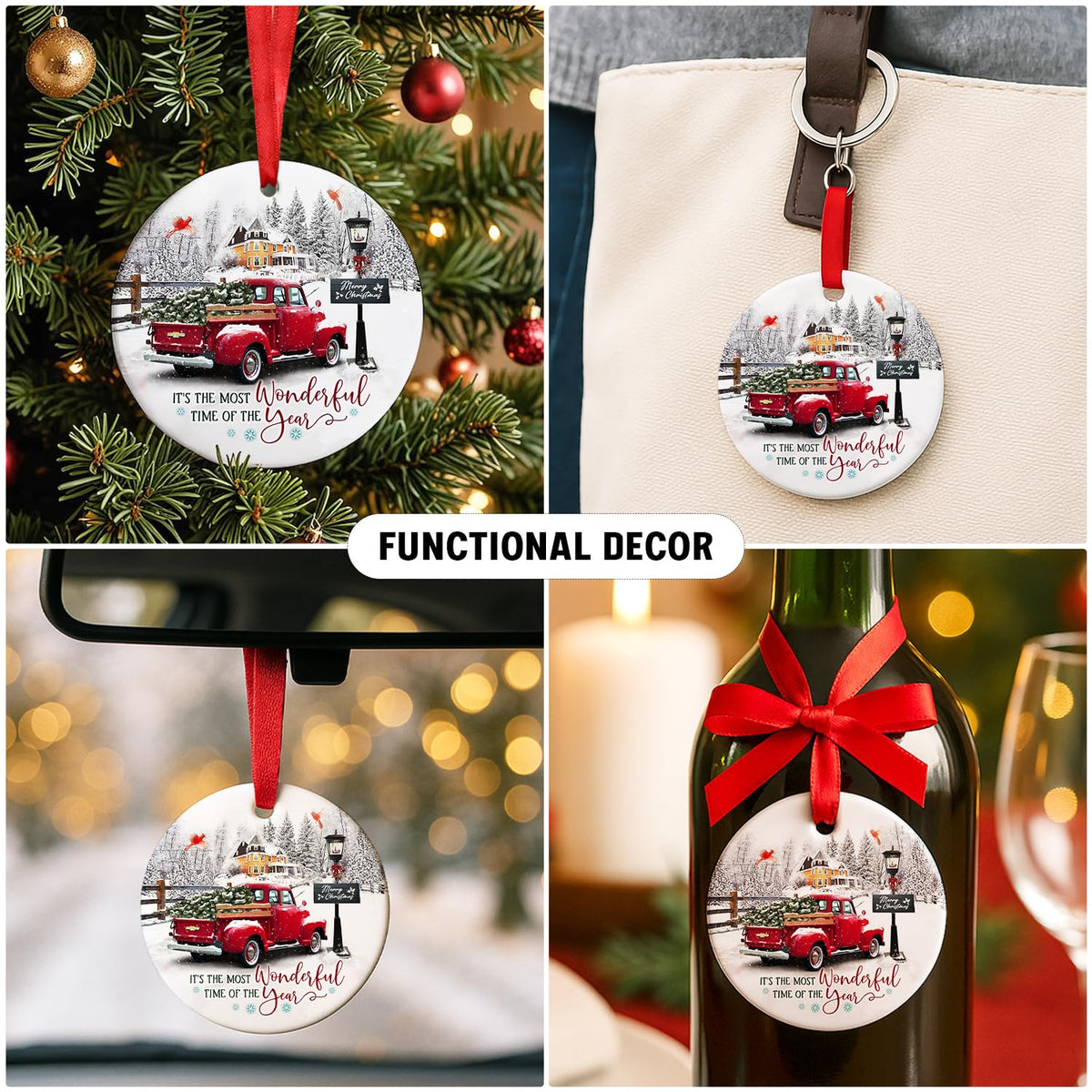 Red Truck Christmas Ornaments Farmhouse Decorations, It's The Most Wonderful Time of The Year Christmas Ornament 2025 for Xmas Tree