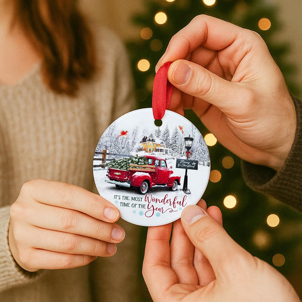 Red Truck Christmas Ornaments Farmhouse Decorations, It's The Most Wonderful Time of The Year Christmas Ornament 2025 for Xmas Tree