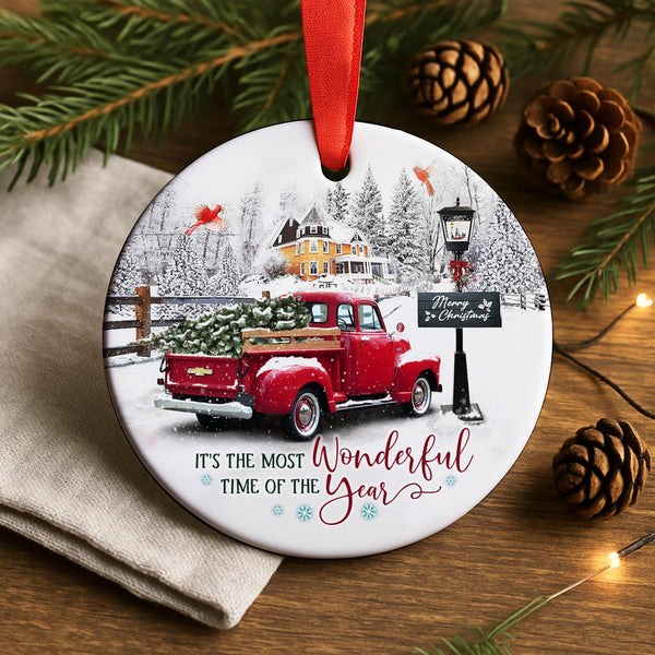 Red Truck Christmas Ornaments Farmhouse Decorations, It's The Most Wonderful Time of The Year Christmas Ornament 2025 for Xmas Tree