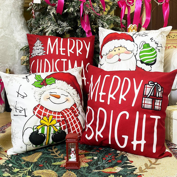 Christmas Pillow Covers 18x18 Inch Set of 4 Merry Christmas Red Throw Pillow Cases