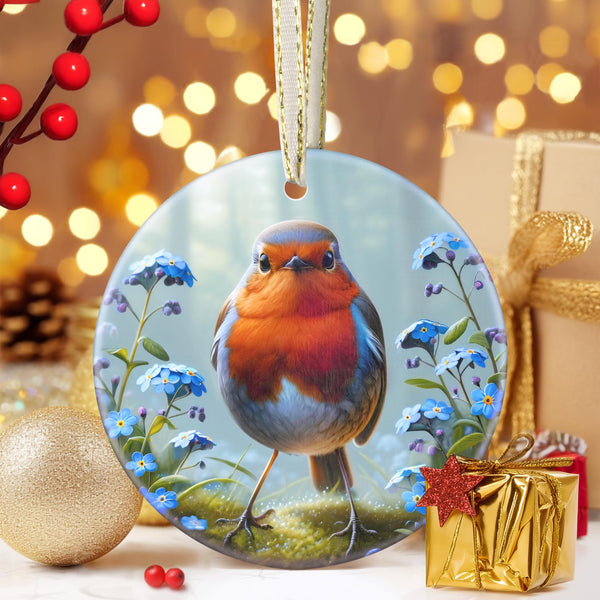 Robin Christmas Ornament, 3 Inch Ceramic Christmas Hanging Ornament, Robin Decor, Christmas Tree Ornaments