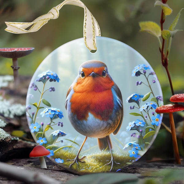 Robin Christmas Ornament, 3 Inch Ceramic Christmas Hanging Ornament, Robin Decor, Christmas Tree Ornaments