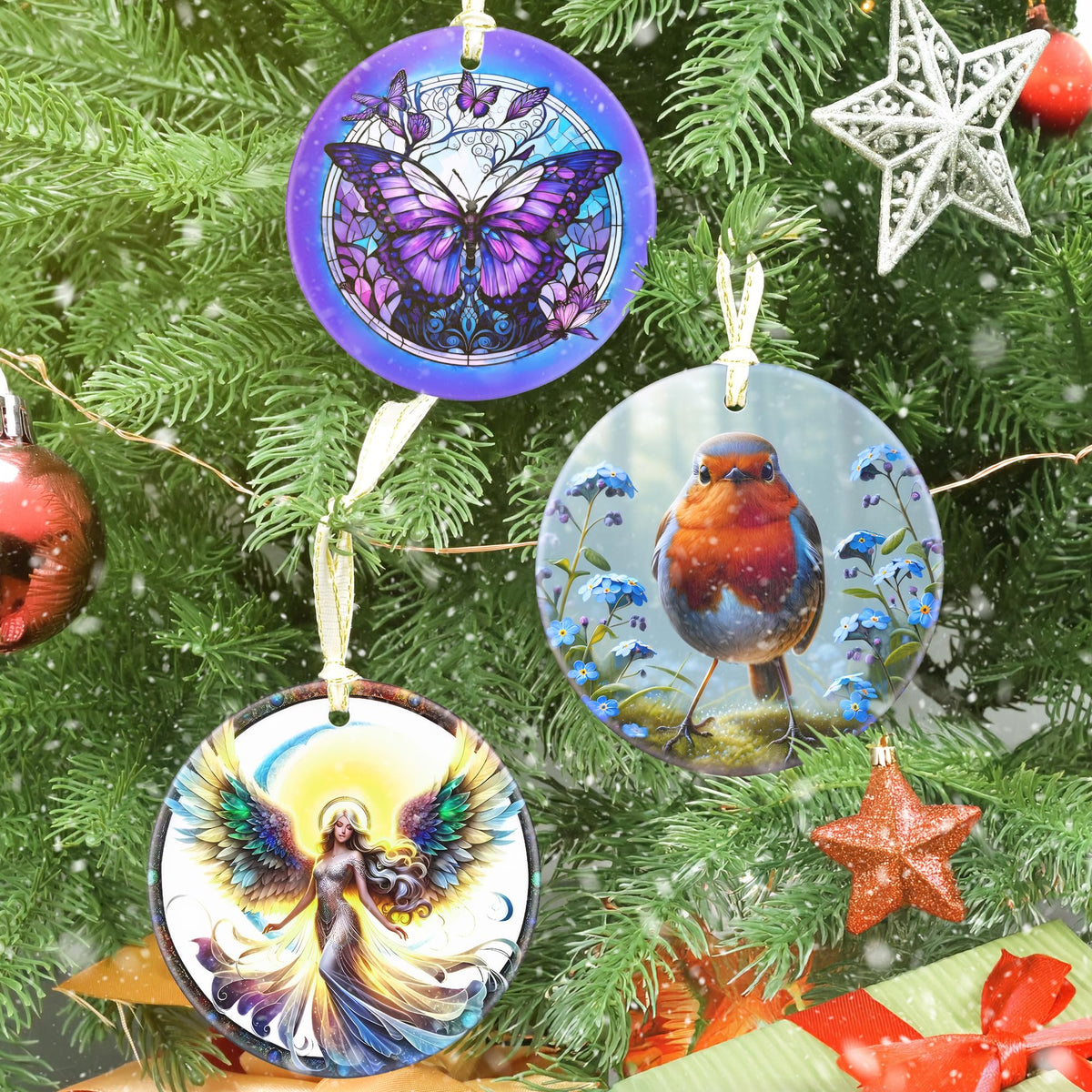 Robin Christmas Ornament, 3 Inch Ceramic Christmas Hanging Ornament, Robin Decor, Christmas Tree Ornaments