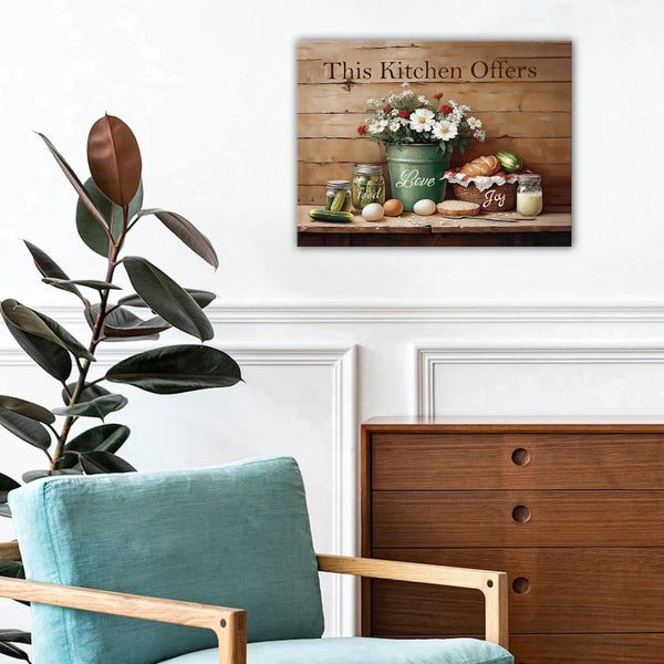 Farmhouse Kitchen Wall Decor Rustic Flowers Food Canvas Wall Art Vintage Still Life Painting Pictures