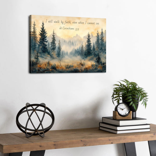 Wall Art Forest Wall Decor Mountain Canvas Prints 2 Corinthians I Will Walk by Faith Posters Artwork