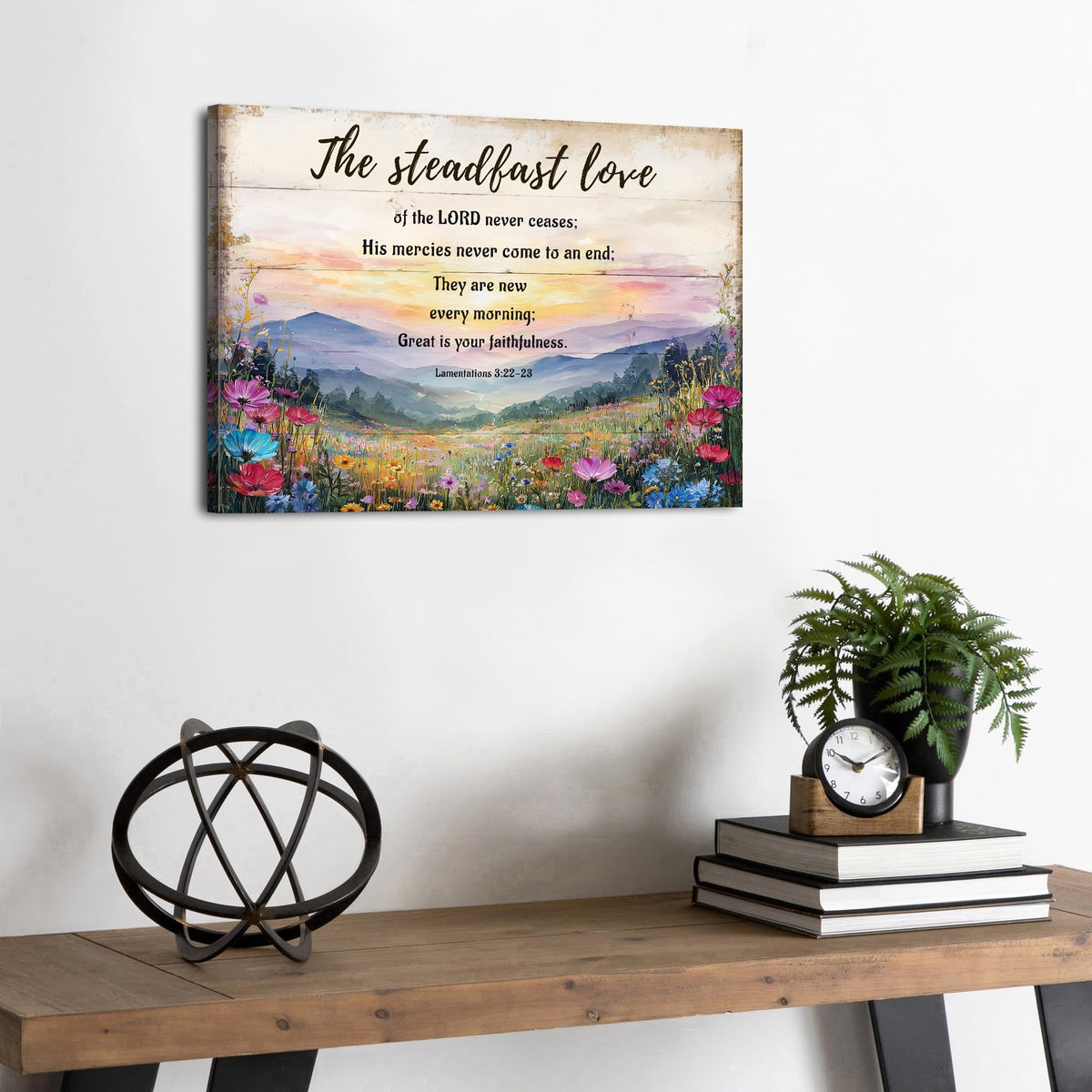 Scripture Wall Art Lamentations 3:22-23 Floral Wall Decor Wildflower Landscape Canvas Pictures