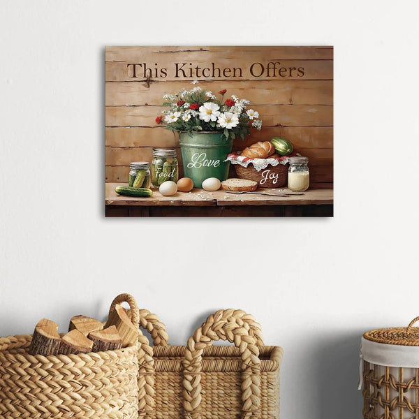 Farmhouse Kitchen Wall Decor Rustic Flowers Food Canvas Wall Art Vintage Still Life Painting Pictures