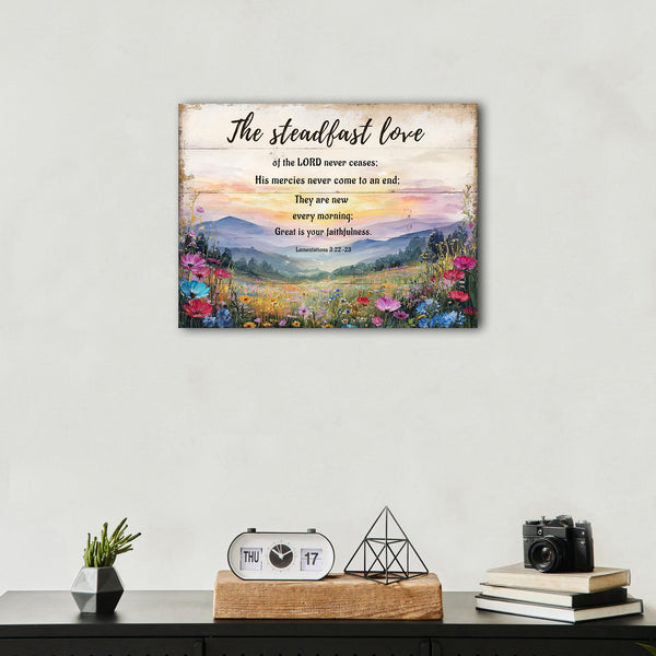 Scripture Wall Art Lamentations 3:22-23 Floral Wall Decor Wildflower Landscape Canvas Pictures