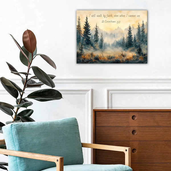 Wall Art Forest Wall Decor Mountain Canvas Prints 2 Corinthians I Will Walk by Faith Posters Artwork