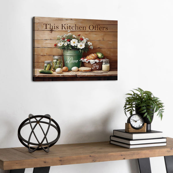 Farmhouse Kitchen Wall Decor Rustic Flowers Food Canvas Wall Art Vintage Still Life Painting Pictures