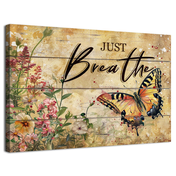 Just Breathe Wall Art Rustic Black and Gold Butterfly Wall Decor Farmhouse Flower Pictures