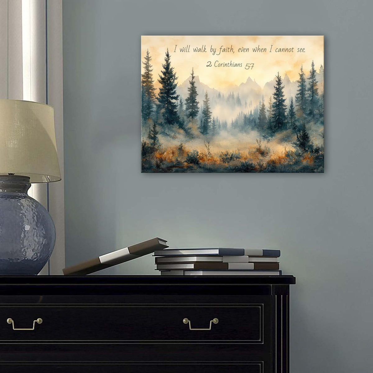 Wall Art Forest Wall Decor Mountain Canvas Prints 2 Corinthians I Will Walk by Faith Posters Artwork