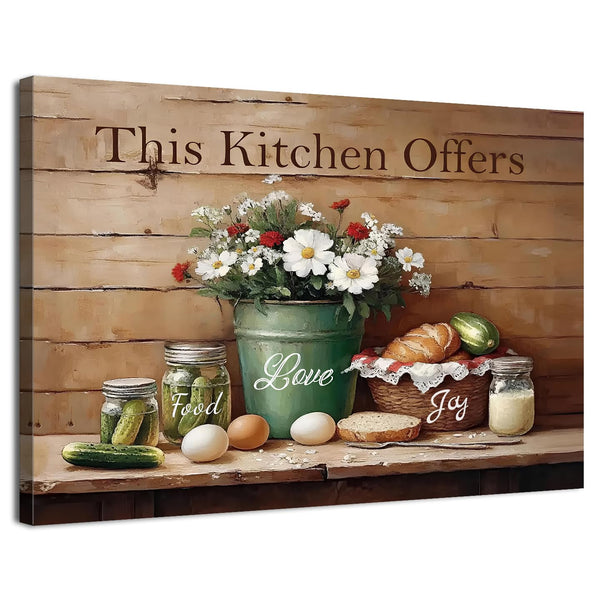 Farmhouse Kitchen Wall Decor Rustic Flowers Food Canvas Wall Art Vintage Still Life Painting Pictures